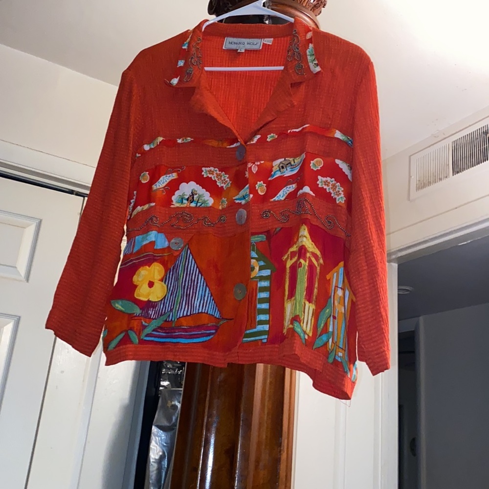 Salmon tropical blouse or jacket - Picture 2 of 8